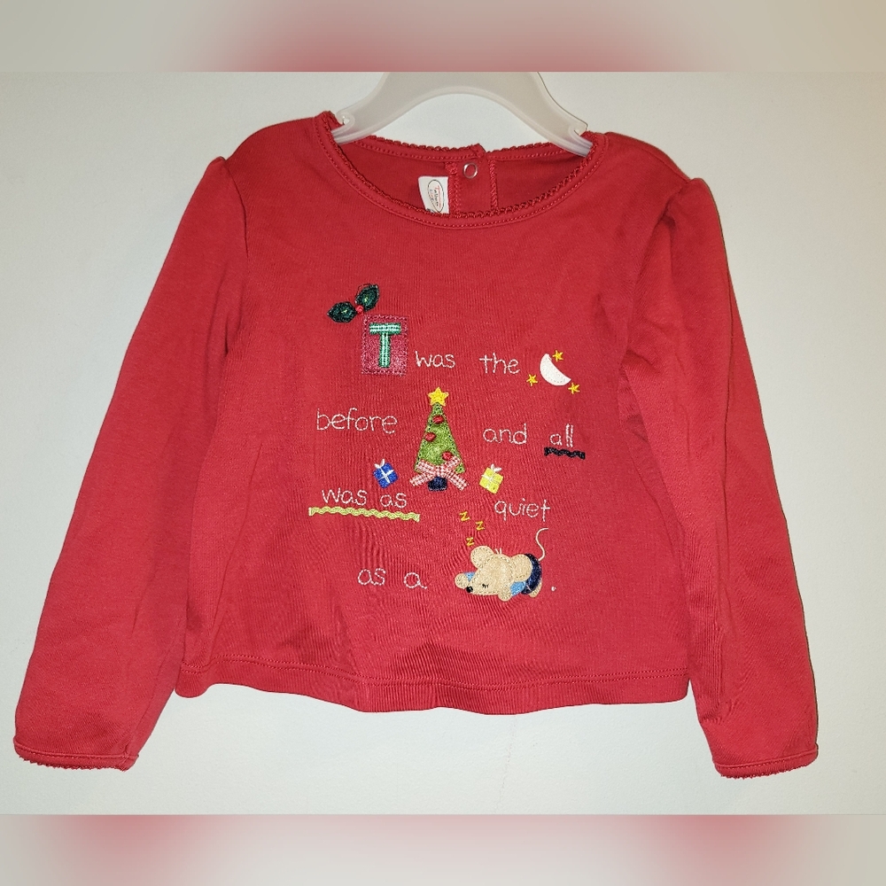 🎄Talbots Kids Red Appliqueed Long Sleeved Cotton Christmas Holiday Top 24 Month